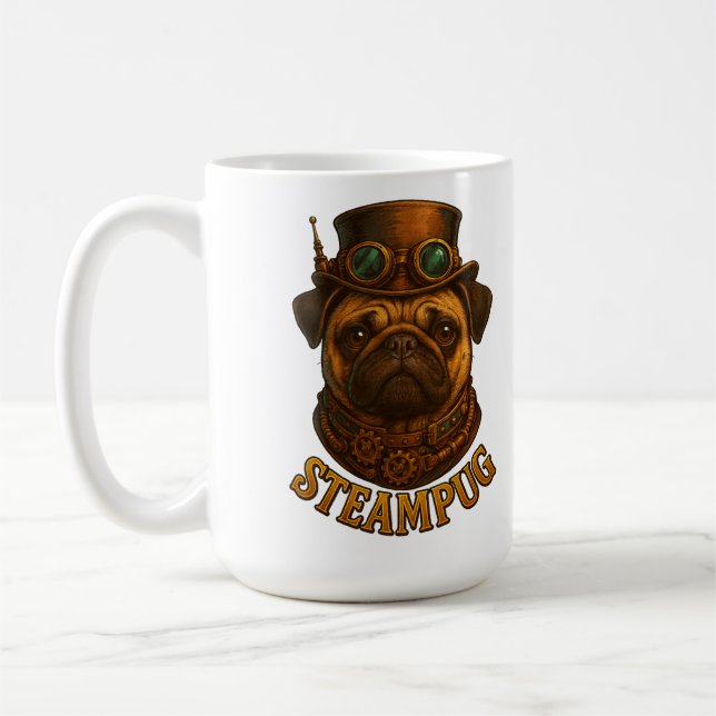Steampunk Pug Retro vintage design "Steampug" Kaffeetasse (Links)