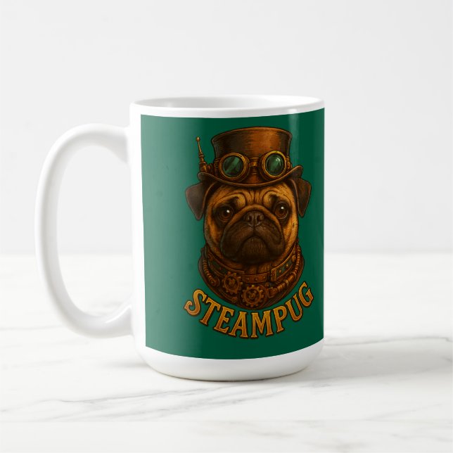 Steampunk Pug Retro vintage design "Steampug" Kaffeetasse (Links)