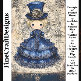Steampunk-Puppe in blauem Kleid und Hut AM4-Decoup Seidenpapier