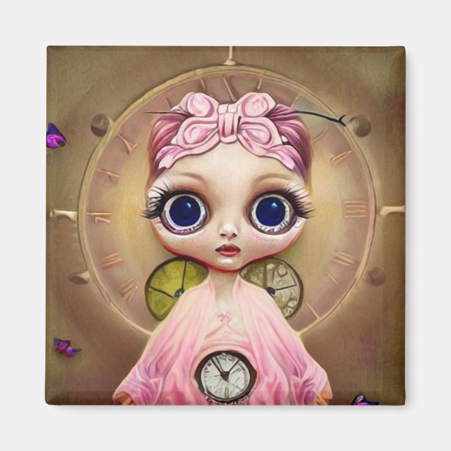 Steampunk-Puppe in Rosa Magnet (Vorne)