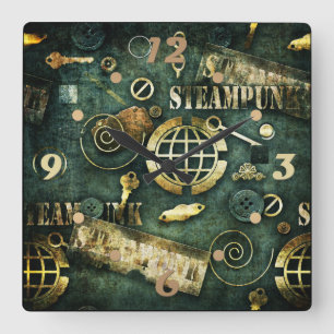 Steampunk Quadratische Wanduhr
