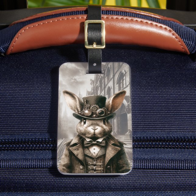 Steampunk Rabbit in London Gepäckanhänger (Vorderseite Insitu 2)