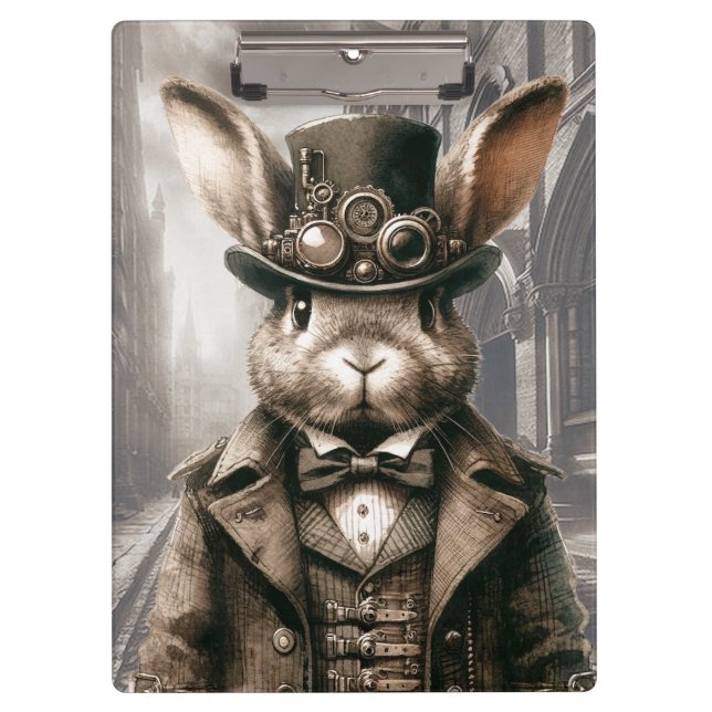 Steampunk Rabbit in London Klemmbrett (Vorderseite)