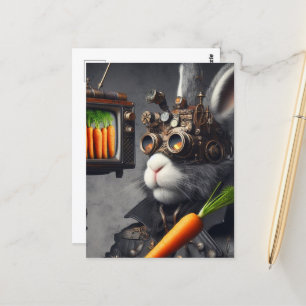Steampunk Rabbit Man mit einer Vintagen TV-Karotte Postkarte