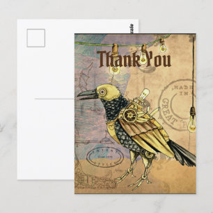 Steampunk-Rabe Danke Postkarte