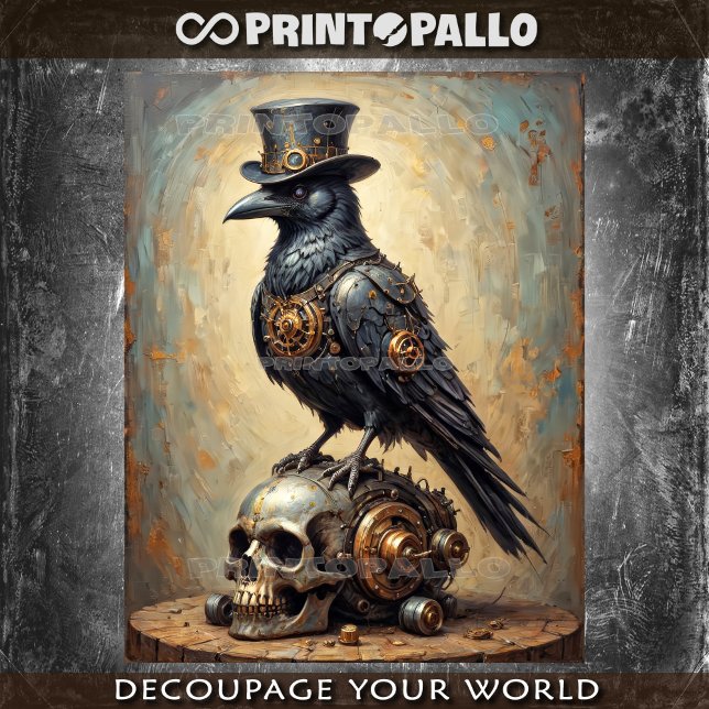 Steampunk-Rabe mit Zylinder und Totenschädel -  Seidenpapier (Von Creator hochgeladen)