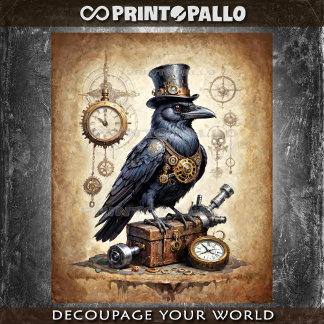 Steampunk-Rabe mit Zylinder und Uhren Seidenpapier