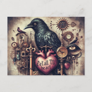 Steampunk-Rabe Tell Heart Collage Postkarte