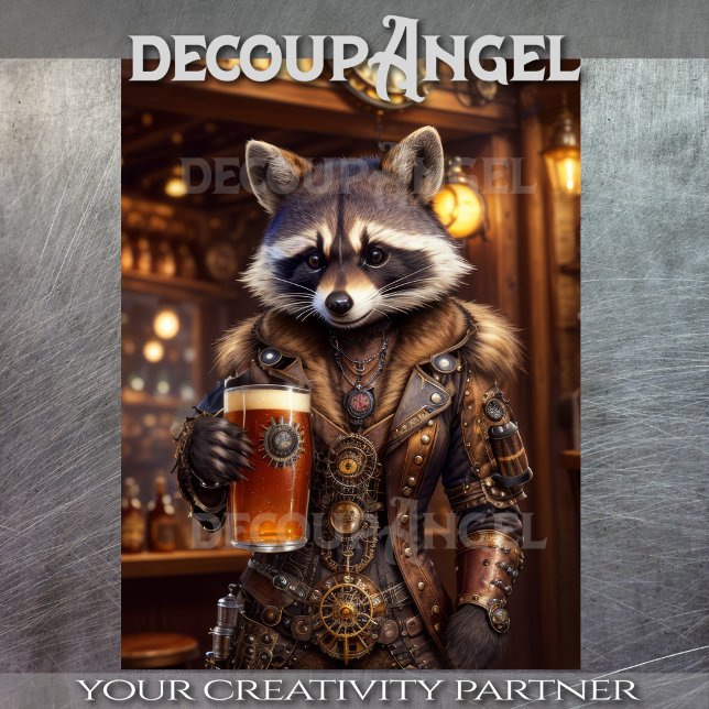 Steampunk Raccoon Cheers - Decoupage - Seidenpapier (Von Creator hochgeladen)