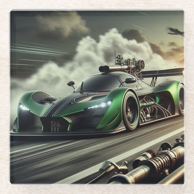 Steampunk Racecar Glass Untersetzer (Vorderseite)