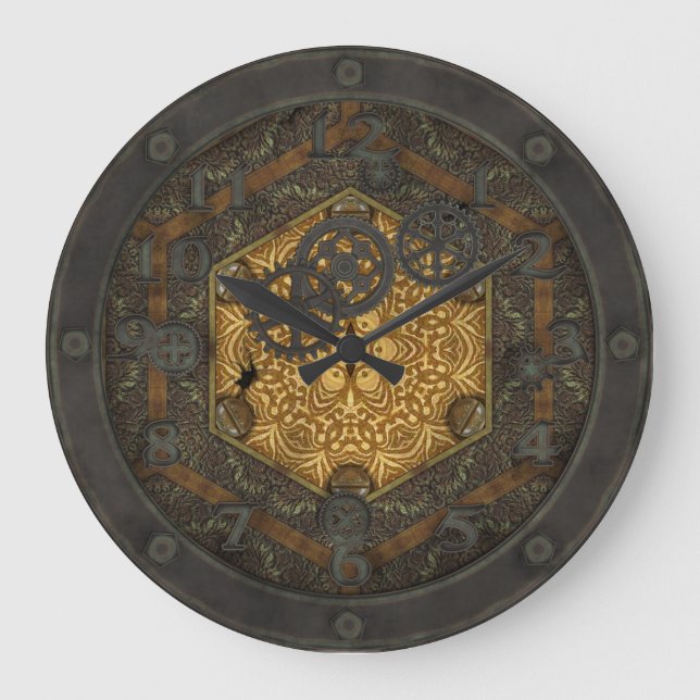 Steampunk-Rahmen mit Gesicht Große Wanduhr (Vorderseite)