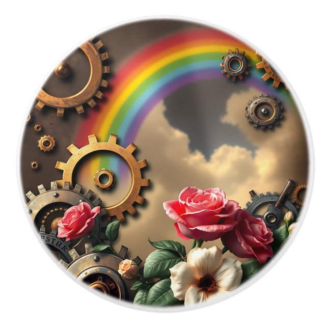 Steampunk Rainbow, Roses and Metal Gears Keramikknauf (Vorderseite)