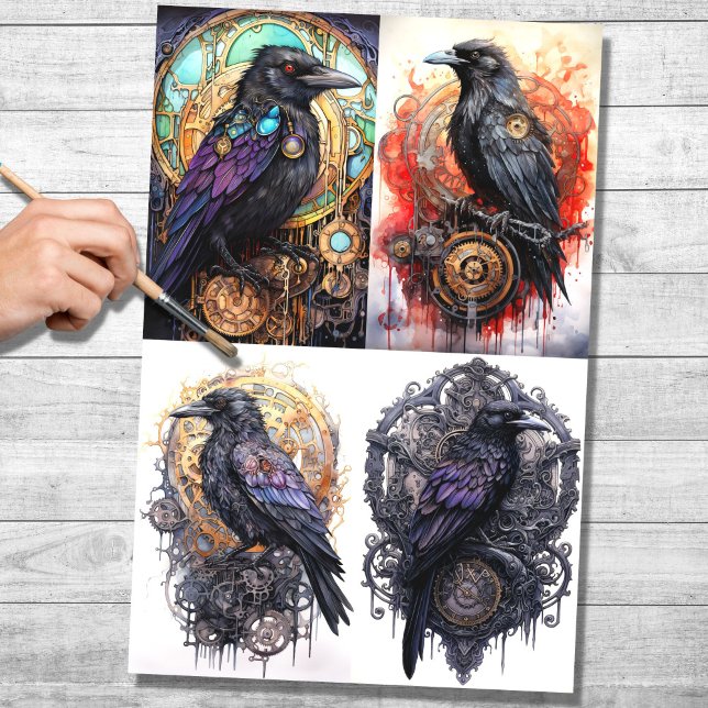 Steampunk Raven Collage 1 Dekoupage Paper Seidenpapier (Von Creator hochgeladen)