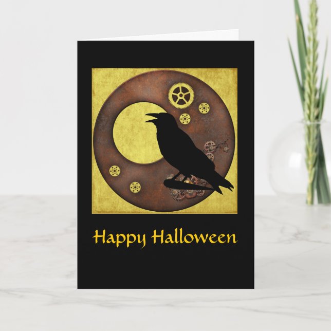 Steampunk Raven Halloween Grußkarte Karte (Vorderseite)