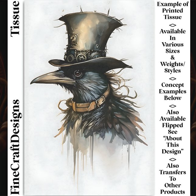 Steampunk Raven in Top Hat & Collar BQ5 Dekoupage Seidenpapier (Von Creator hochgeladen)