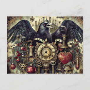 Steampunk Raven Poe Surreal Collage Postkarte