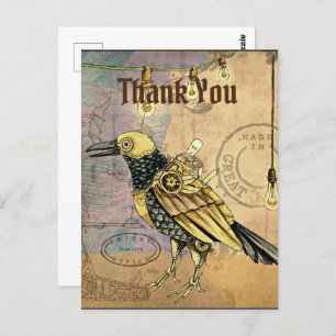 Steampunk Raven Vielen Dank Postkarte
