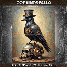 Steampunk raven with top hat and skull - seidenpapier