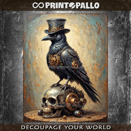 Steampunk raven with top hat and skull - seidenpapier