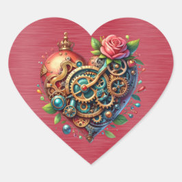 Steampunk Red Blue and Gold Heart Herz-Aufkleber