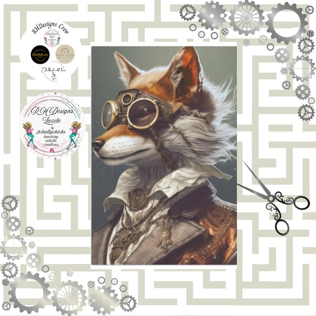 Steampunk Red Fox Victorian Style Decoupage Seidenpapier (Von Creator hochgeladen)