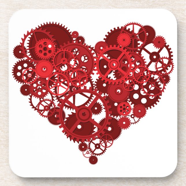 Steampunk Red Gears Heart Untersetzer (Vorderseite)