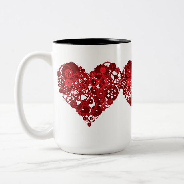 Steampunk Red Gears Heart Zweifarbige Tasse (Links)