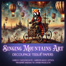 Steampunk Red Panda Balloon Voyage Decoupage Seidenpapier