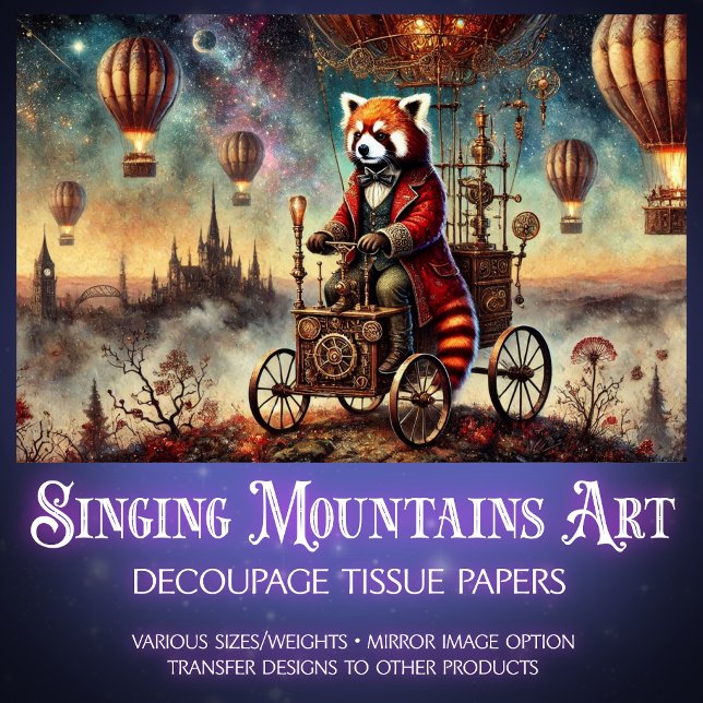 Steampunk Red Panda Balloon Voyage Decoupage Seidenpapier (Von Creator hochgeladen)