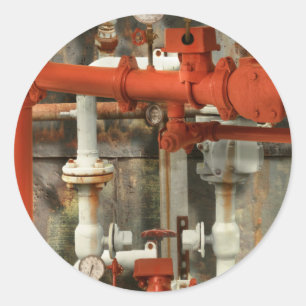 Steampunk - Red pipe headache Runder Aufkleber