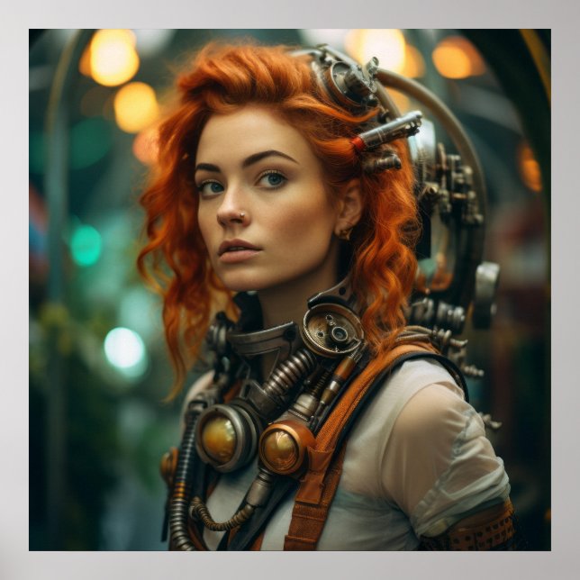 Steampunk Redhead Warrior Girl Poster (Vorne)
