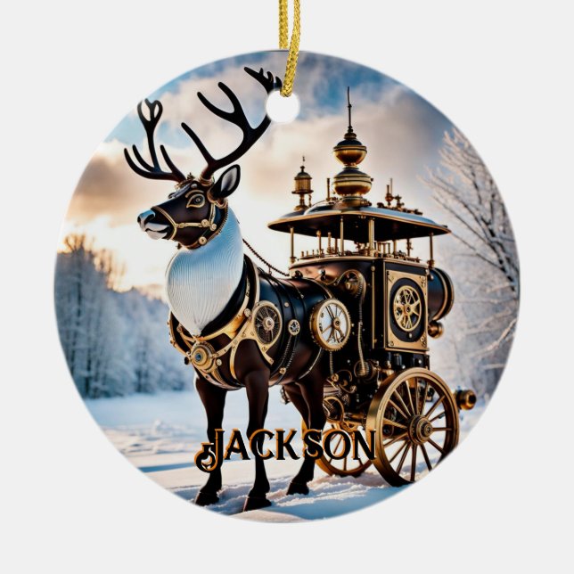 Steampunk Reindeer Keramik Ornament (Vorne)