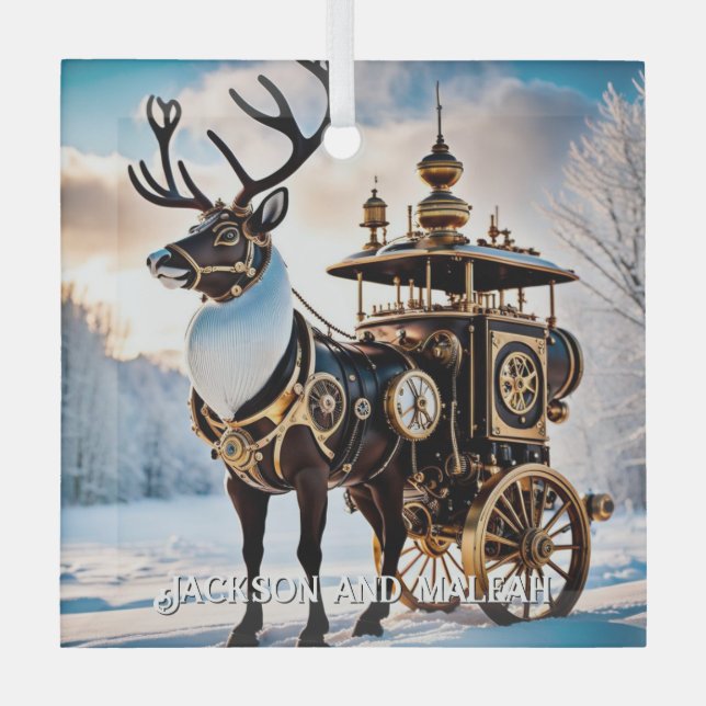 Steampunk Reindeer Ornament Aus Glas (Vorderseite)