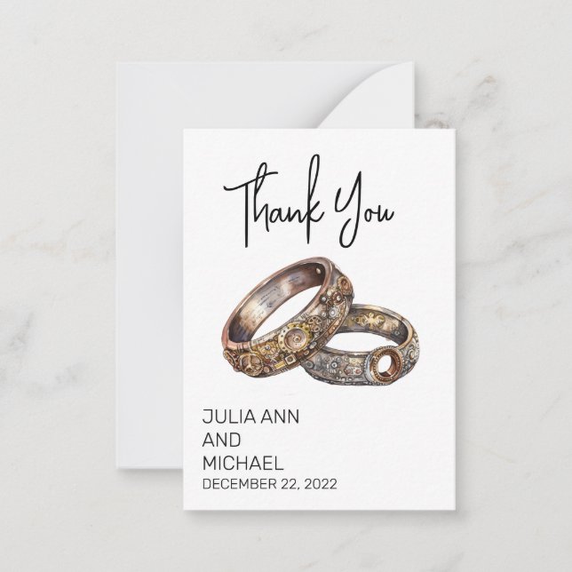Steampunk Rings Wedding Danke Minimalistisch Mitteilungskarte (Vorderseite)