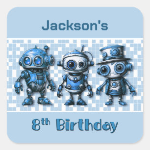 Steampunk Robot Thema 8. Geburtstag Quadratischer Aufkleber