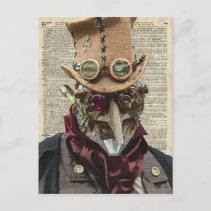 Steampunk-Roboter-Collage über alte Wörterbuchseit Postkarte