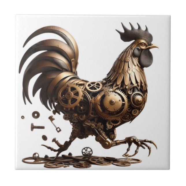 Steampunk Rooster Tile Fliese (Vorderseite)