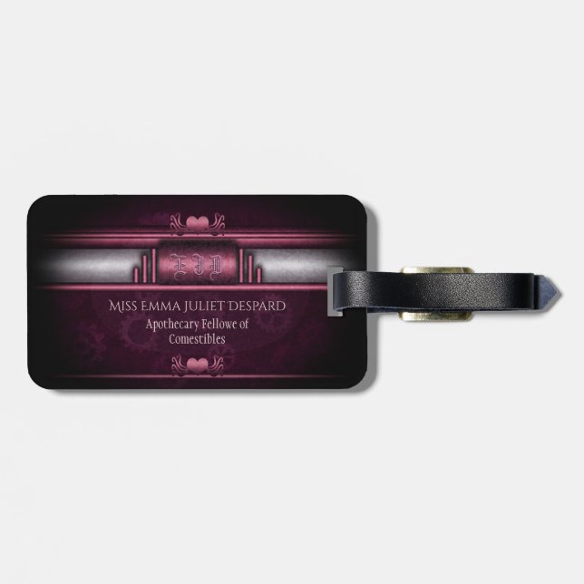 Steampunk, rosa Herzen auf Gängen mit Monogramm Gepäckanhänger (Rückseite horizontal)