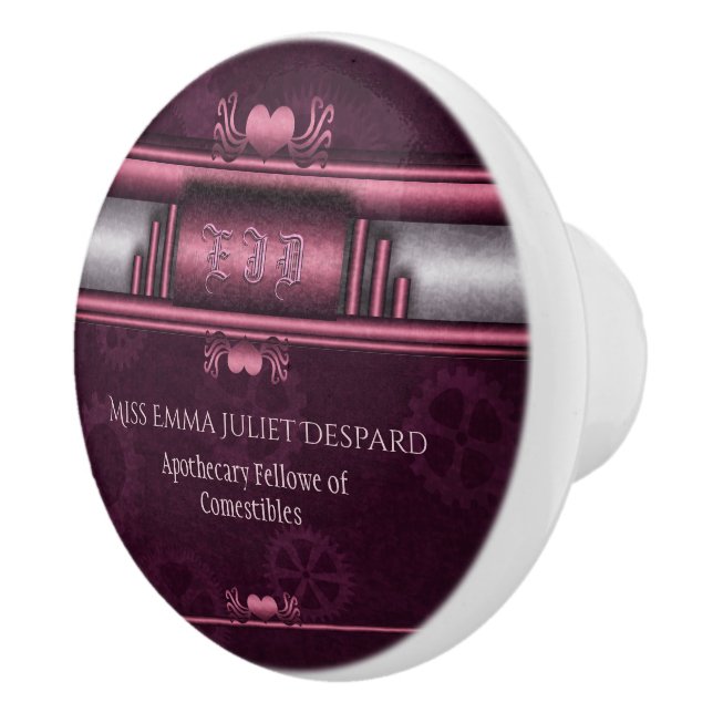 Steampunk, rosa Herzen auf Gängen mit Monogramm Keramikknauf (Rechts)