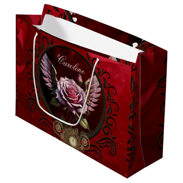 Steampunk-Rose Große Geschenktüte (Vorderseite Schrägansicht)