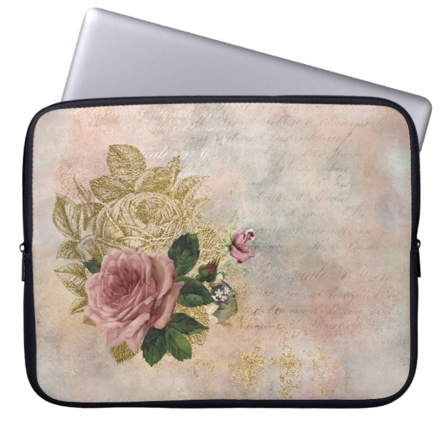 Steampunk-Rose | Rosa und Gold ausgezeichnet Laptopschutzhülle (Vorderseite)