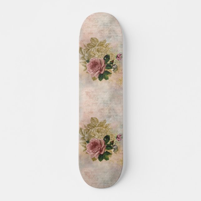Steampunk-Rose | Rosa und Gold ausgezeichnet Skateboard (Vorne)