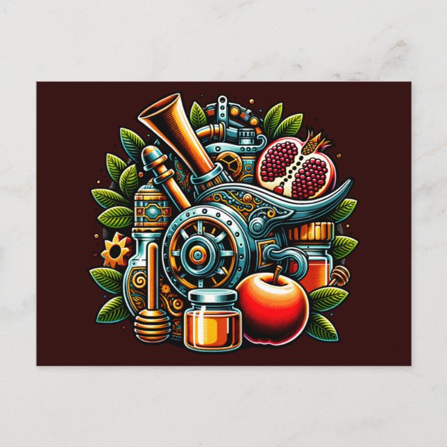Steampunk Rosh Hashanah Postkarte (Vorderseite)