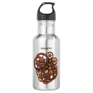 Steampunk rostige Metallzahnräder mit Schatten Edelstahlflasche