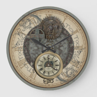 Steampunk-Rostige Zahnräder und Taschenuhr-Illustr Große Wanduhr
