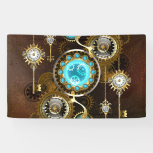 Steampunk-Rostiger Hintergrund mit Türkisgläsern Banner
