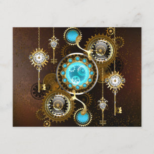 Steampunk-Rostiger Hintergrund mit Türkisgläsern Begleitkarte