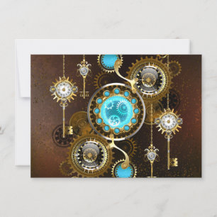 Steampunk-Rostiger Hintergrund mit Türkisgläsern Dankeskarte