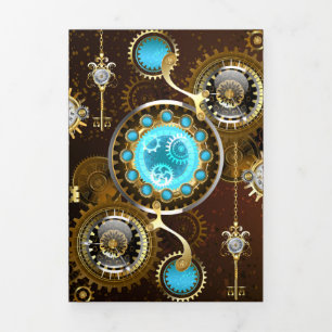 Steampunk-Rostiger Hintergrund mit Türkisgläsern Dreifach Gefaltete Urlaubskarte