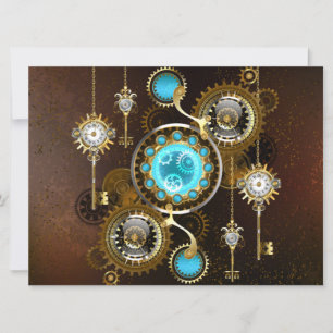 Steampunk-Rostiger Hintergrund mit Türkisgläsern Feiertagskarte
